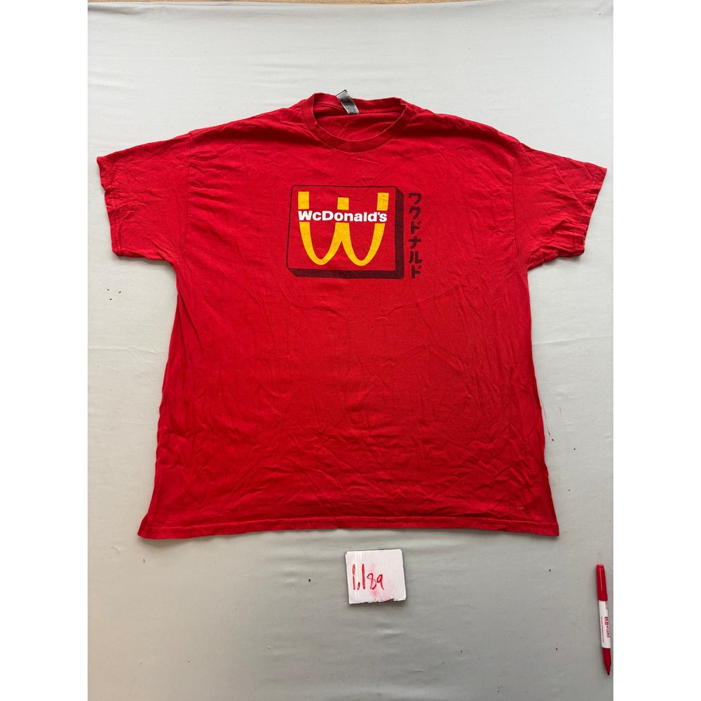 McDonalds Wcdonalds Anime Graphic T-Shirt Red Gildan Heavy Cotton XL Mens